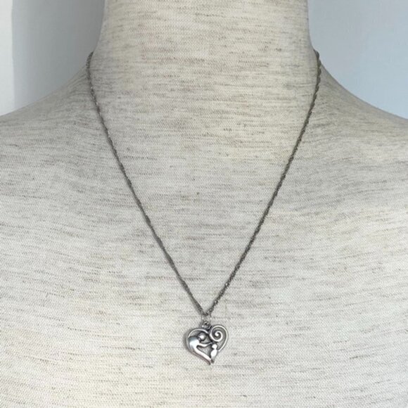 Sterling Silver 925 Mother & Child Scrollwork Heart Pendant Necklace 18" Chain - Picture 3 of 16